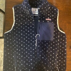 Vineyard Vines Navy Fleck Sherpa Vest with Chest Pocket